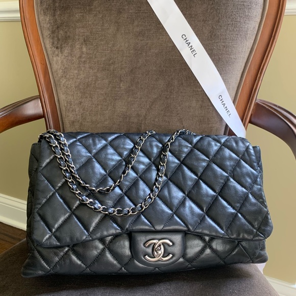 Chanel BLACK Large Jumbo Size 3-Accordion Flap Bag - Picture 2 of 12